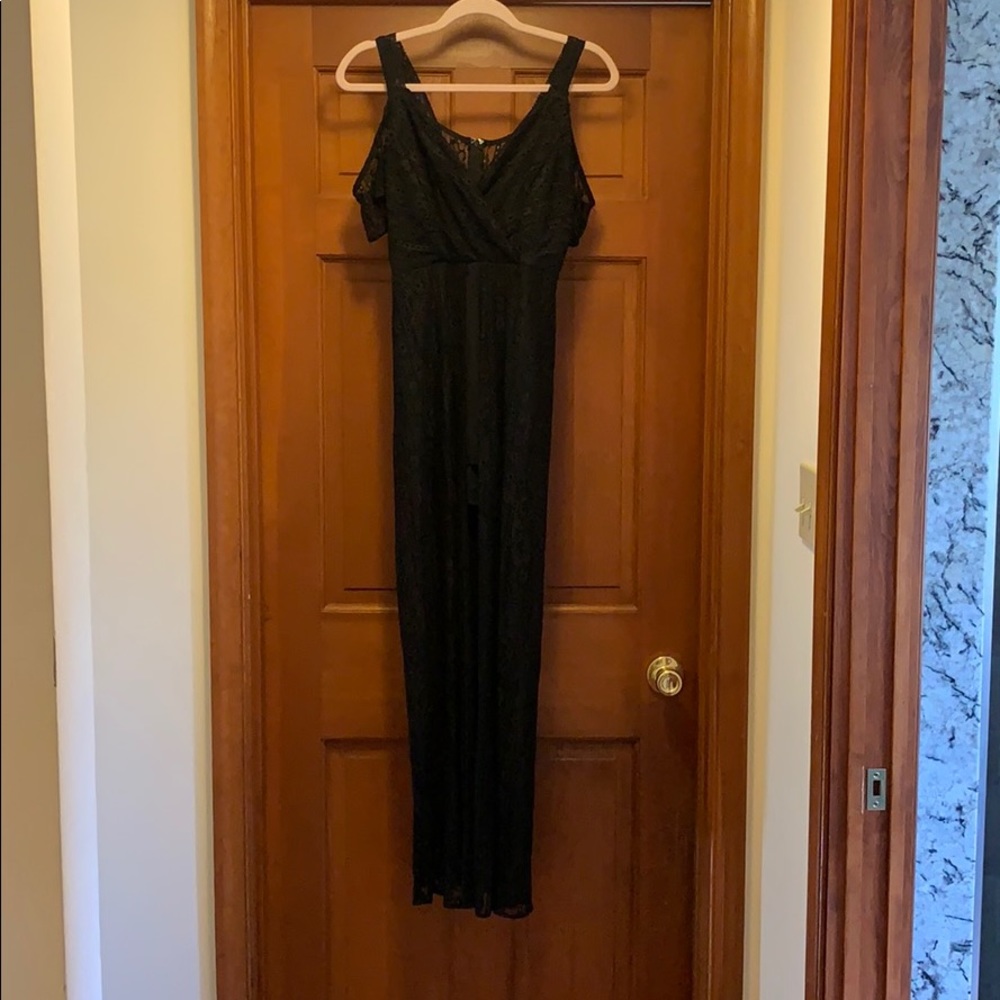 EUC black lace romper with maxi skirt